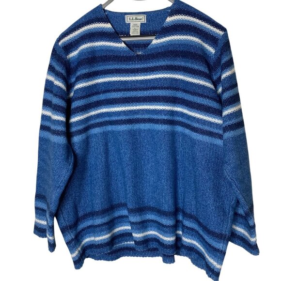 L.L. Bean Sweaters - LL Bean Vintage Women’s L Blue White Stripe Cotton Sweater Made in Scotland